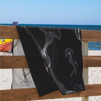 DecoKing Strandtuch groß 90x180 cm Baumwolle Frottee Velours Badetuch dunkelblau Jellyfish