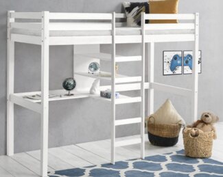 Homeline Etagenbett Hochbett mit Regal und Schreibtisch,massivholz, Etagenbett weiß