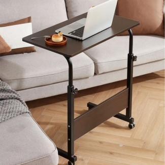 PFCTART Beistelltisch Laptoptisch Höhenverstellbar mit Rollen Beistelltisch pflegetisch (auf Rollen Computertische Mobiler Schreibtisch), 80cm Schwarzwalnuss-Optik