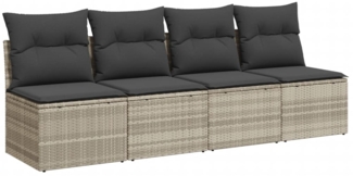 vidaXL Gartensofa mit Kissen 4-Sitzer Hellgrau Poly Rattan 366178