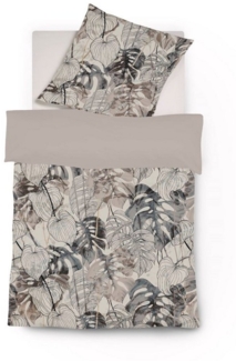 Fleuresse Mako-Satin Bettwäsche 135x200 Blätter Wende grau sand 114382-07