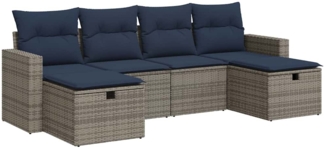vidaXL 6-tlg. Garten-Sofagarnitur mit Kissen Grau Poly Rattan 3325427