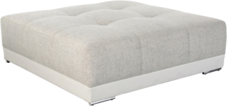 XXL-HOCKER Federkern 120/120/39 cm (passend zum BIG-SOFA) Kunstleder Weiß+Strukturstoff Grau Beige