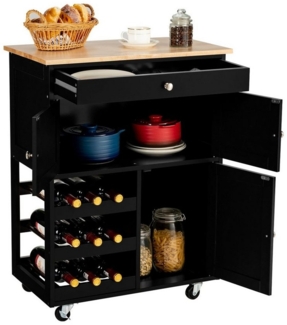 COSTWAY Küchenwagen, mit Arbeitsplatte, Servierwagen mit Weinregalen, Holz