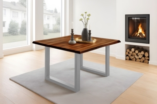 Esstisch Baumkante Massiv Akazie nussbaum 80 x 80 silber NOAH 69037505