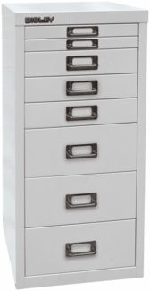 Bisley Multidrawer Schubladenschrank aus Metall mit 8 Schubladen DIN A4 ohne Sockel - Farbe: Lichtgrau, L298-645