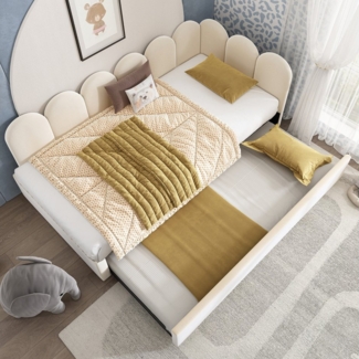 Celya Polsterbett Daybett 90x200cm,Tagesbett Schlafsofa mit Ausziehbett 90x190cm (Beige, ohne Matratze), Kinderbett mit Lattenrost, Samt
