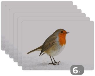 MuchoWow Platzset Rotkehlchen - Schnee - Weiß, (6-St), Platzsets, Tischset, Abwaschbar, Tischsets, Platzdeckchen