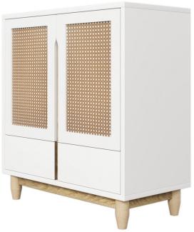 Refined Living Sideboard Kommode Wohnzimmerschränke mit Türen aus Rattanimitat (80x86,5x40 cm Kommode mit 2 Rattantüren,Rattan Möbel, 1 St, mit 2 Schubladen, Beine aus Massivholz Wohnzimmerschrank), Hochwertige Materialien, Vielseitig einsetzbar, Prakt...