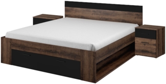 Doppelbett Ehebett 180x200cm inkl. 2 Nachttische monastery eiche schwarz