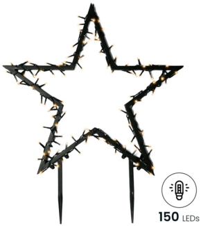 Gartenpirat LED-Stern für außen Gartenstern Ø 60-150 cm mit LED-Beleuchtung Weihnachtsdeko, LED Lichterkette, Warmweiß, Metall Rahmen schwarz, IP44 Adapter, 6/18Timer, 5m Kabel, schwarz