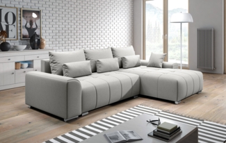 AX LIVING Eckschlafcouch mit Bettkasten Rivolli 260 cm grau