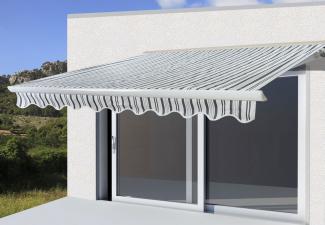 Elektrische Kassetten-Markise T124, Vollkassette Volant 5x3m ~ Polyester Grau/Weiß