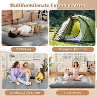 Japanische Futon Matratze mit Waschbarem Bezug &Tragetasche Tatami-Matte Grau 140 x 200 cm