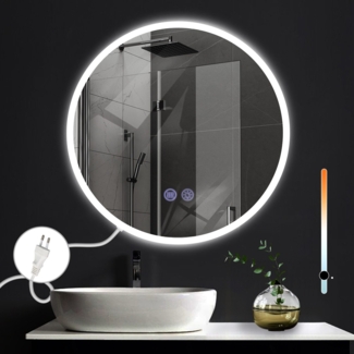 ZMH Spiegel Bad Badspiegel mit Beleuchtung - LED Wandspiegel Rund 60cm Badezimmer Badezimmerspiegel mit Touch-Schalter und Entfogger-Funktion Lichtspiegel Dimmbar 3000K-6500K