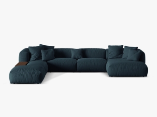 Micadoni Panorama-Ecksofa Martina 5-Sitzer Strukturierter Stoff Jeansblau Links