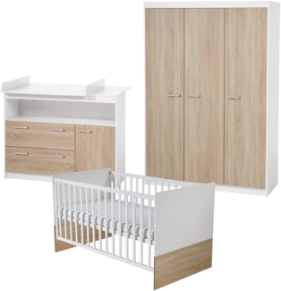 roba Kindermöbelset 'Gabriella' - Gitterbett 70 x 140 cm - Wickelkommode breit mit Aufsatz - Weiß / Eiche