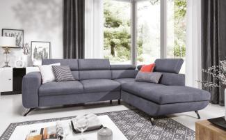 Ecksofa Schlafsofa ALBERTO Polyesterstoff Hellgrau Ottomane Rechts