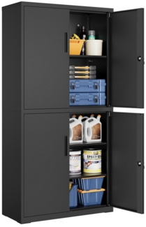 SONGMICS Aktenschrank, Mehrzweckschrank, Büroschrank, mit 4 Türen und 5 Ebenen, 40 x 80 x 180 cm, 2 Schlösser, verstellbare Ablagen, Aufbewahrungsschrank aus Stahl, Mattschwarz OMC016B01