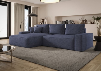 Ecksofa Schlafsofa Sofa WALKEN Stoff Aragon Blau Ottomane Links