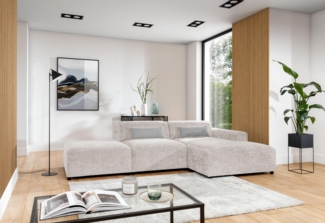 AX LIVING Beige L Couch Jughlio - Eckcouch mit Hocker 304 cm modern R