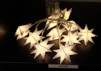 FHS LED-Lichterkette 10 Sterne weiß | 10 warmweiße LEDs | Batteriebetrieben 3x AA (nicht inkl.) | Timer 6/18h | 15 cm Abstand, 30 cm Zuleitung | Innenbeleuchtung