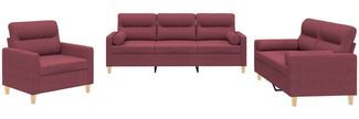 vidaXL 3-tlg. Sofagarnitur mit Kissen Weinrot Stoff 3201558