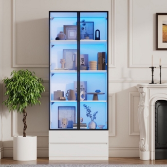 REDOM Vitrine mit App-gesteuerter LED-Beleuchtung (Bücherregal, Beistellschrank, Hochschrank, 1-St, 80x34x200 cm) mit Glasfront & App-Steuerung