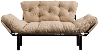 Dmora 2-Sitzer SchlafsofaGuchol, Verwandelbares Sofa, Lineare Stoffstruktur, Schlafsessel mit Stauraum, 155x70 h85 cm, Creme