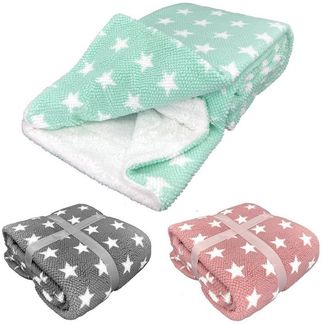 Wohndecke Flauschige Sterne Kuscheldecke 150x200 Sofadecke, heimtexland, mit kuschelig weicher Sherpa Fell Rückseite I Mint
