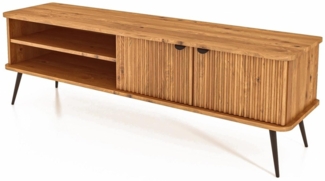 TV-Board Tula Wildeiche massiv 180x46x57 mit 2 Türen 2 Fächern und Riffelfront