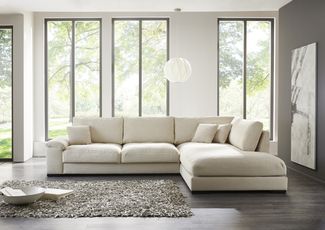 Wohnlandschaft >Adriena< 7 Kissen, Daune, weicher Bezug Cord creme - 333x90x223cm (BxHxT)