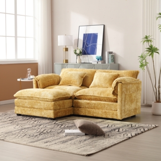LVHOM Loungesofa Polsterecke/Relaxliege/Ecksofa mit Fußstütze, 2 Kissen, Seitentaschen, frei Kombination, Modernes 2-Sitzer-Sofa, Max. 3 Personen, Chenille-Stoff
