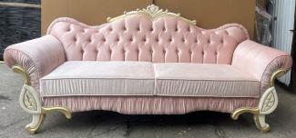 Casa Padrino Luxus Barock Sofa Rosa / Creme / Gold - Barockstil Wohnzimmer Sofa mit Glitzersteinen - Luxus Wohnzimmer Möbel im Barockstil - Barock Möbel - Barock Einrichtung