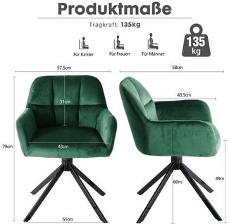 DUMOS Esszimmerstuhl Drehbarer Küchenstuhl Set – Gepolstert, Armlehnen, Metallbeine, Samt (set, 1 St), 360° drehbar