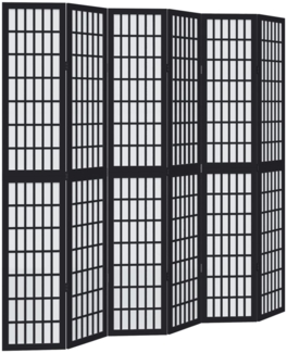vidaXL 6-tlg. Paravent Schwarz Massivholz Paulownia 358780