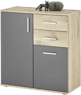 Kommode >BC 1040< 2 Türen, 2 Schubladen, in viking oak Dekor / grau - 80 x 84 x 35 cm (BxHxT)