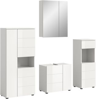 Badezimmer-Set >Vira< (4-teilig) in weiß / weiß hochglanz - 188x190x34cm (BxHxT)