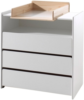 Wickelkommode Karilynn 90x74x106 Schubladenkommode MDF+Massivholz Weiß