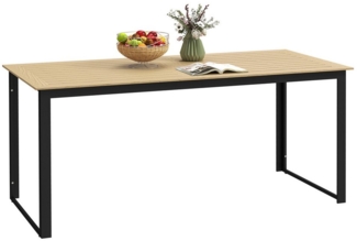 Outsunny Gartentisch mit Holzoptik, Lamellendesign, für 6 Personen (Buffettisch aus Metall, 1-St, wetterfest Balkontisch), 175x78 cm, für Garten, Terrasse Balkon Schwarz