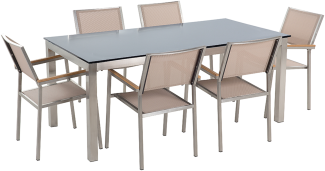 Essgruppe für 6 Personen GROSSETO Sicherheitsglas 180x90x76 cm Beige