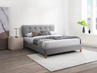 Vente-unique - Polsterbett - 140x190 cm - Stoff - Grau + Matratze - ELIDE