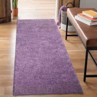 carpet city Shaggy Hochflor Teppich - Läufer 80x300 cm - Lila - Langflor Flurteppich - Einfarbig Uni Modern - Flauschig-Weiche Teppiche Schlafzimmer Deko