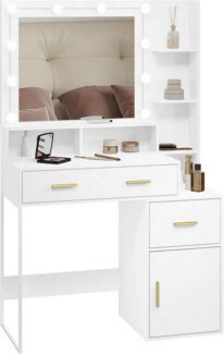 Woltu Schminktisch (1-St), mit LED-Beleuchtung Spiegel, 3 einstellbare Helligkeiten