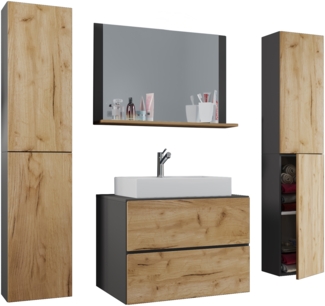 VCM Badmöbel Waschtisch Lendas 915302 Anthrazit / Honig-Eiche H. 150 x B. 126 x T. 51 cm