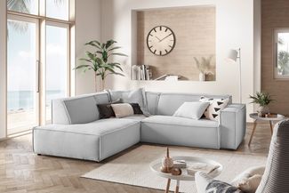 KAWOLA Sofa SAMU Ecksofa Cord hellgrau Recamiere links 72 x 224 x 254 cm