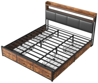 Furnishings Home Polsterbett Stauraumbett LED Doppelbett, Stauraum mit Kopfteil und 4 Schubladen (Pu material Polsterbett mit RGB Beleuchtung), mit Lattenrost, mit Komforthöhe, Leises Design Bett, 160x200 cm