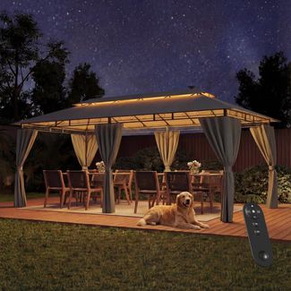 JUMMICO Gartenpavillon 3x6 m Doppeldach, Wasserdichtes & Stabiles Partyzelt mit Seitenwänden, Klappbarer Pavillon mit verstärkten Erdankern für Garten und Terrasse, Winterfest