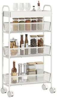 HOMCOM Küchenwagen mit Rollen, 3 Ausziehkörben, oberer Ablage, Griffen, (Servierwagen, 1 St, Rollwagen mit 4 Ebenen), für Wohnzimmer, Küche, Bad, Büro, Weiß, 43,2 x 19 x 80 cm