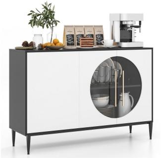 COSTWAY Sideboard, Buffetschrank mit Glastüren & Metallbeinen, Holz, weiß